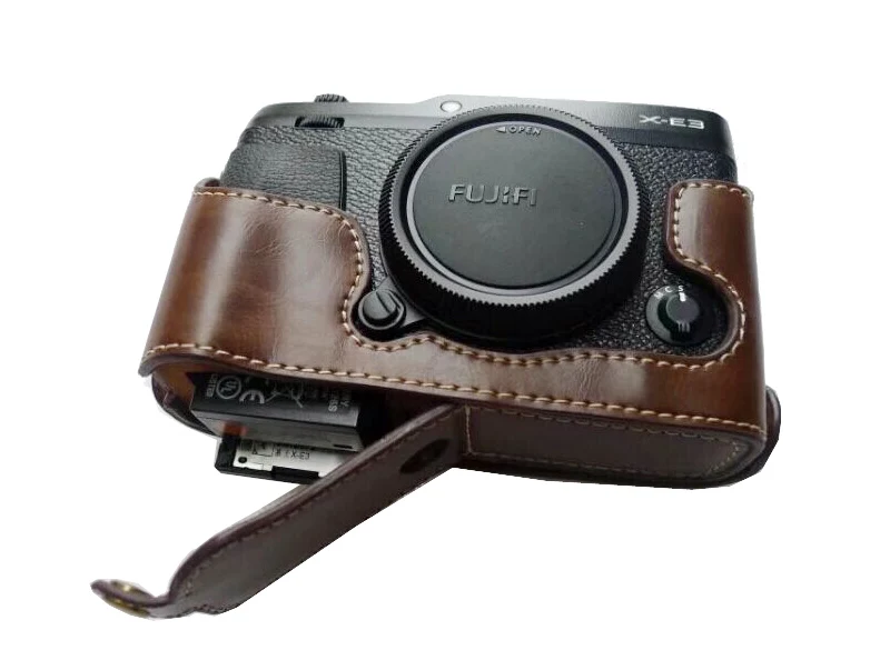 XE3 Coffee Половинный чехол из искусственной кожи для камеры FujiFilm XE3 X-E3 XE2 XE1 X-E2 X-E1 E3 E2 SLR Body Set с отверстием для нижней части батареи - Цвет: XE3 Coffee