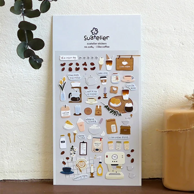 

Suatelier I Love Coffee Stickers Scrapbooking Material Diary Stationery Journal Sticker DIY Craft Hobbies Accerssories Supplies