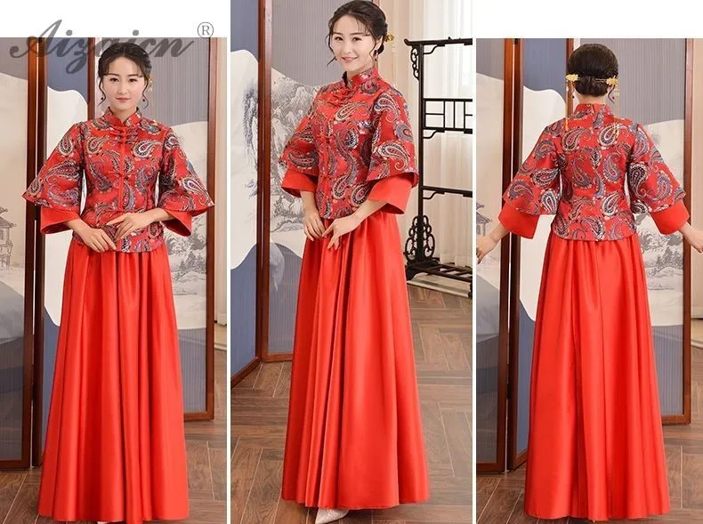 Восточные длинные платья подружки невесты Cheongsam красное китайское свадебное платье Ципао Современная Невеста женится винтажное платье Qi Pao Женская Роба в восточном стиле
