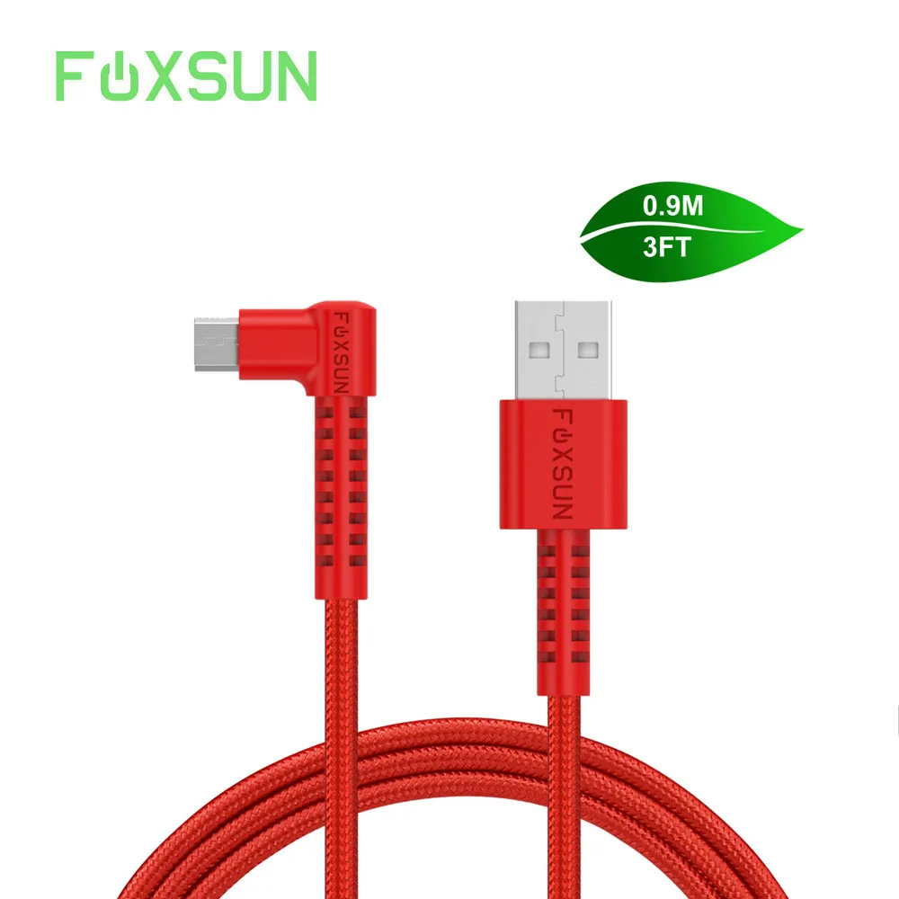 Foxsun Кабель зарядного устройства микро usb 90 штекер градусов нейлоновый Плетеный