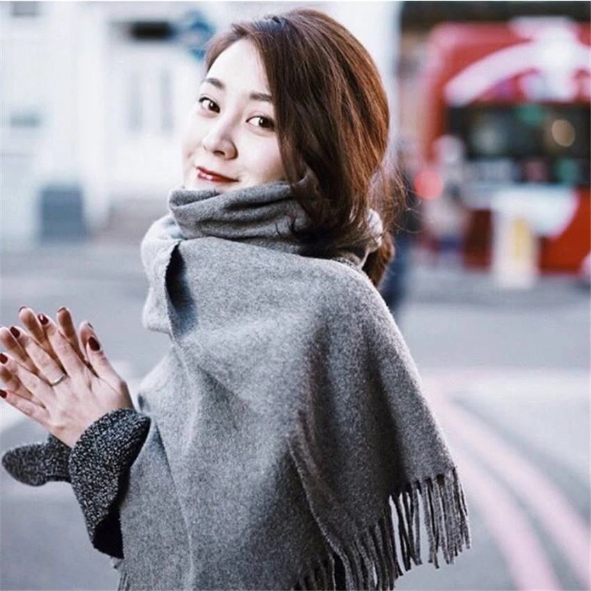 

high quality women new fashion Canada Wool Scarf Solid Unisex Tassels Pashmina lady&men autumn winter Scarves shawl wrap-1