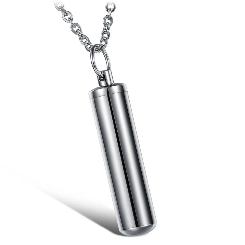 

Wholesale Gift Stainless Steel Silver Color Simple Open Cylindrical Mens Womens Pendant Necklace Cross Chain For Free 48mm*11mm