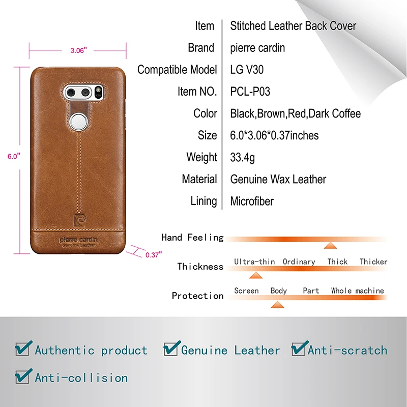 Pierre Cardin чехол для LG V30 Роскошные натуральная кожа Фирменное чехол для телефона чехол для LG V30 ультра тонкий твердый переплет крышка Сумки