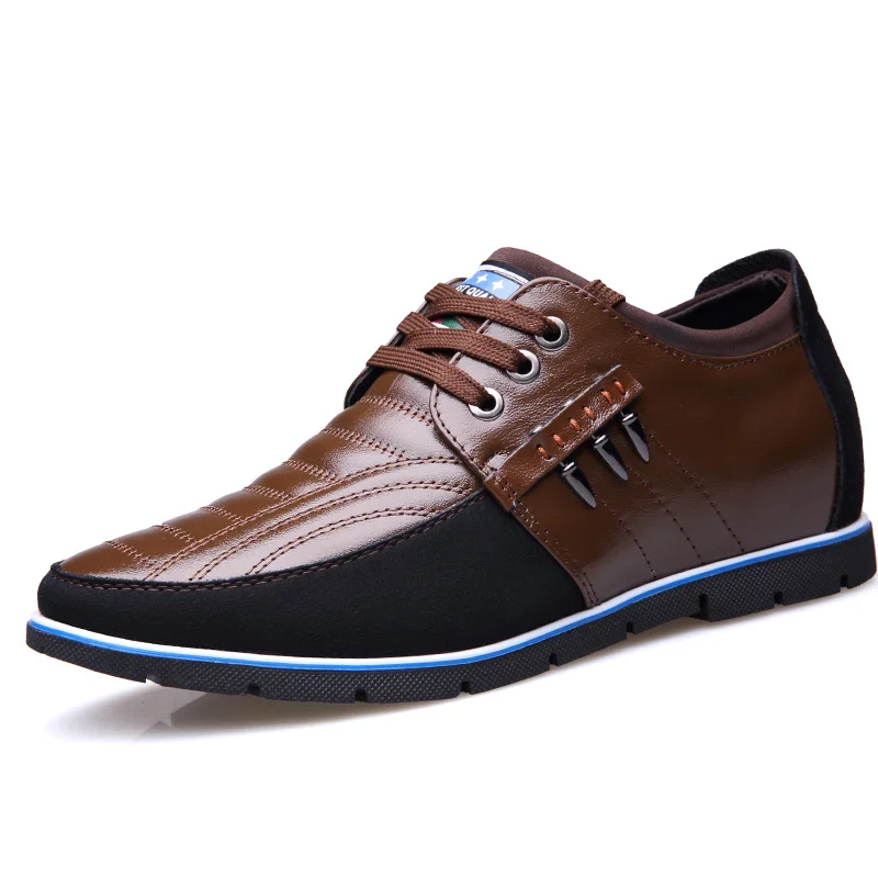 Leather brown Misawla/Новинка; весенняя обувь, увеличивающая рост; Мужская обувь из натуральной кожи; брендовая черная Молодежная Обувь На Шнуровке; высокое качество; обувь для вождения; Hombre - Цвет: Leather brown