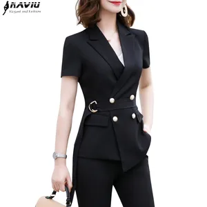 Женский брючный костюм с ремнем, деловая одежда для работы и офиса, лето 2019