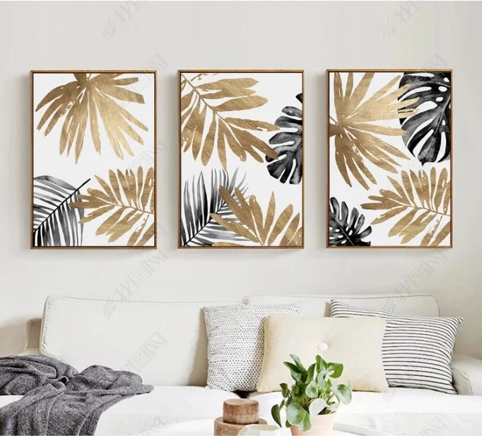

Nordic Simple Golden Leaves Canvas Print Modular Wall Paintings For Living Room Wall Art Home Decor No Framed