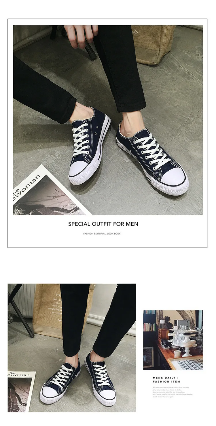 Men Canvas Shoes Summer Autumn New Fashion Solid Color Men Low High Upper Vulcanized Shoes Lace-up Casual Men Sneakers