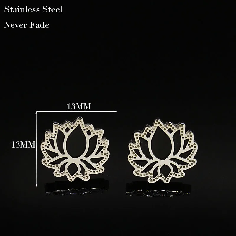 Fashion Black Enamel Stainless Steel Earrings for Women Small Lotus Stud Earring Jewelry boucle d'oreille fantaisie E1329S02 | Украшения