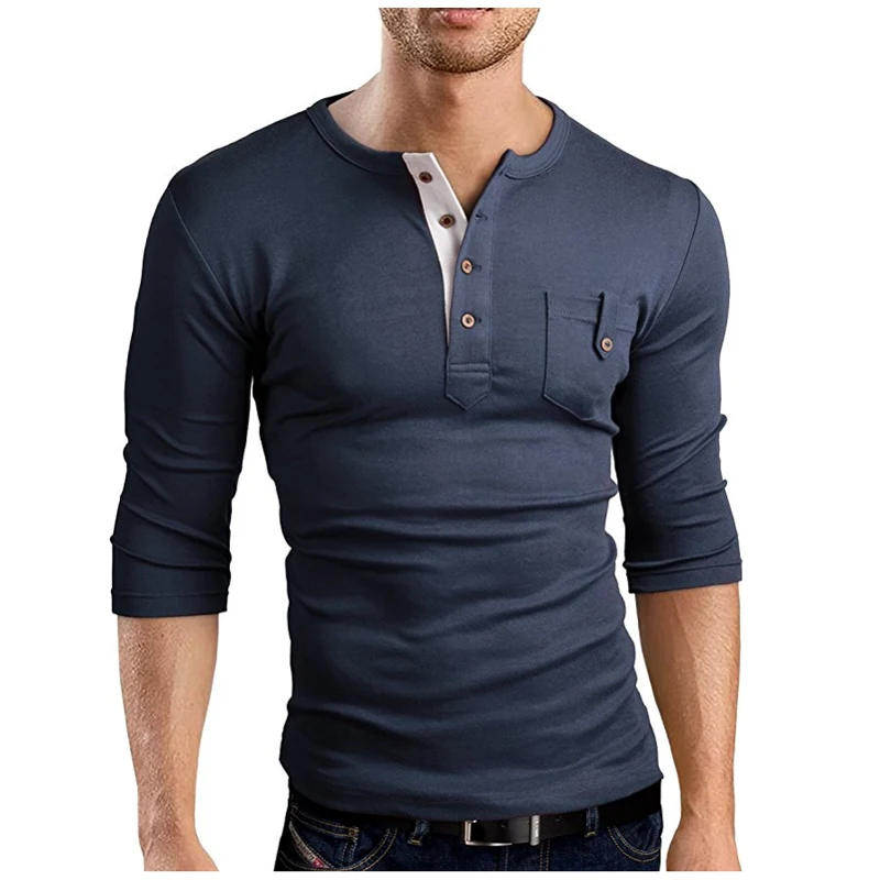 2018 Осенняя Новая мужская футболка с длинными рукавами v образным вырезом и