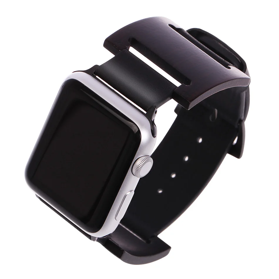 FOHUAS, ремешок для часов из черного дерева, натуральная кожа, петля для apple watch, серия 3, 42 мм, Ретро ремешок, браслет, застежка, петля, черный, коричневый