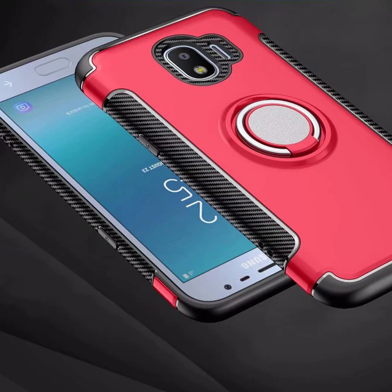 Luxury Full Cover Protect Case For Galaxy J2 Pro 2018 Hard PC Silicon Soft Capa Metal Ring Bracket Samsung |