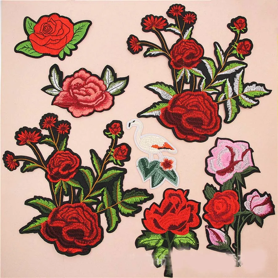 Тканевая вышитая нашивка с фламинго и цветком наклейка на одежду сумка для