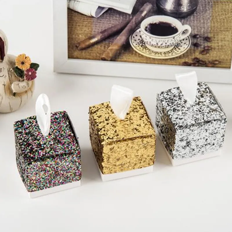 Подарочная коробка для свадебной вечеринки конфет с золотым блеском | Дом и сад