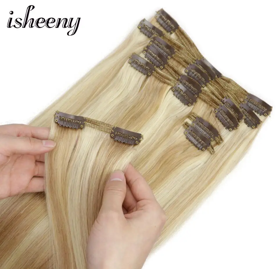ISHEENY реальные Remy(Реми), Пряди человеческих волос для наращивания пианино Цвет 27/613#8 шт./компл. накладные волосы на заколке