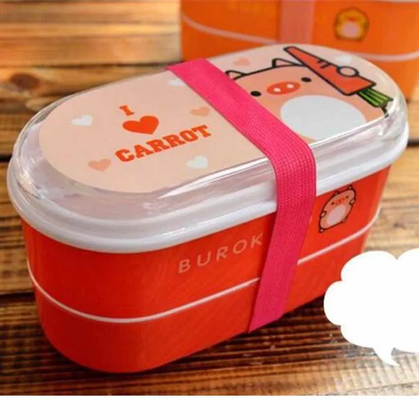 Высокое качество 1 шт. пластик Bento Ланчбокс 4 цвета набор столовых приборов микроволновая печь Rilakkuma Bento многослойная детская коробка Bento