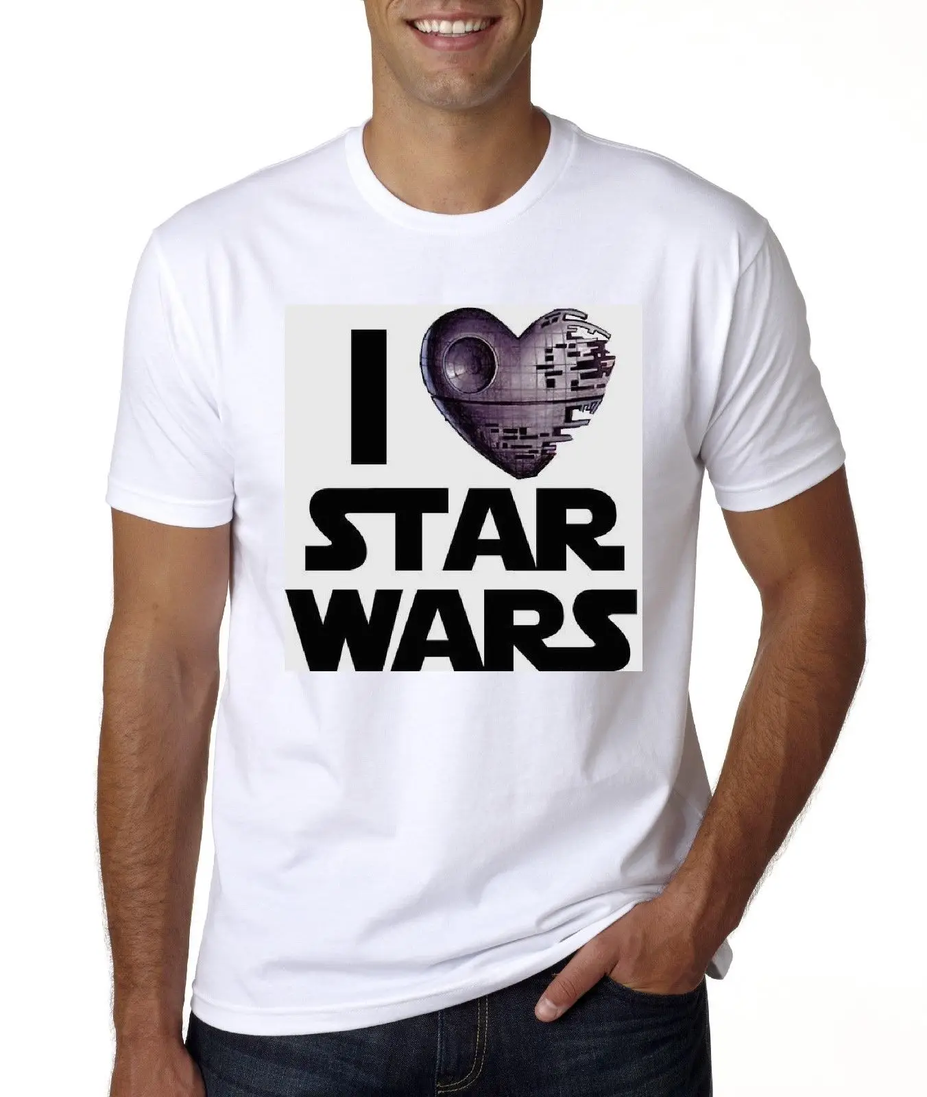 Новинка футболка с надписью I LOVE STAR WARS DEATHSTAR крутая Повседневная pride Мужская