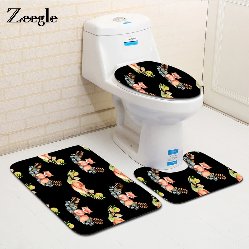 

Zeegle 3Pcs/set Carpet For Bathroom And Toilet Non-slip Shower Room Floor Mats Flannel Fleece Toilet Rugs Lid Cover Bath Mats