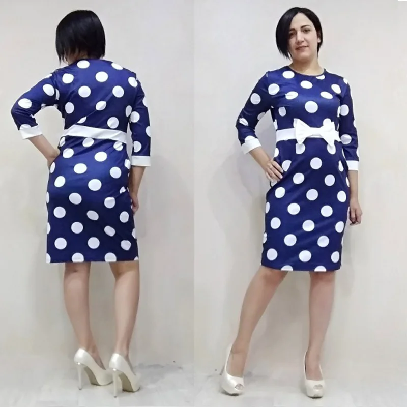 Sisjuly Bodycon Женщины Горошек Винтажное Платье Оболочка С Длинным Рукавом Бантом