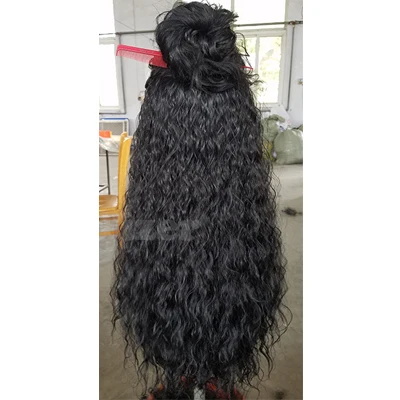 Black QD-Tizer 180% Плотность черные свободные волосы синтетические парики на кружеве Длинные свободные кудрявые синтетические парики на кружеве для черных женщин - Цвет: Black