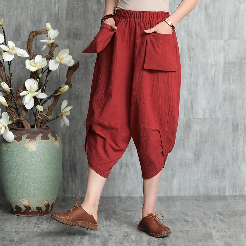 Unisex Summer Linen Shorts New High Elastic Waist Minimalism Vintage Literary Casual Women Short Pants Japanese Hip Hop Styles