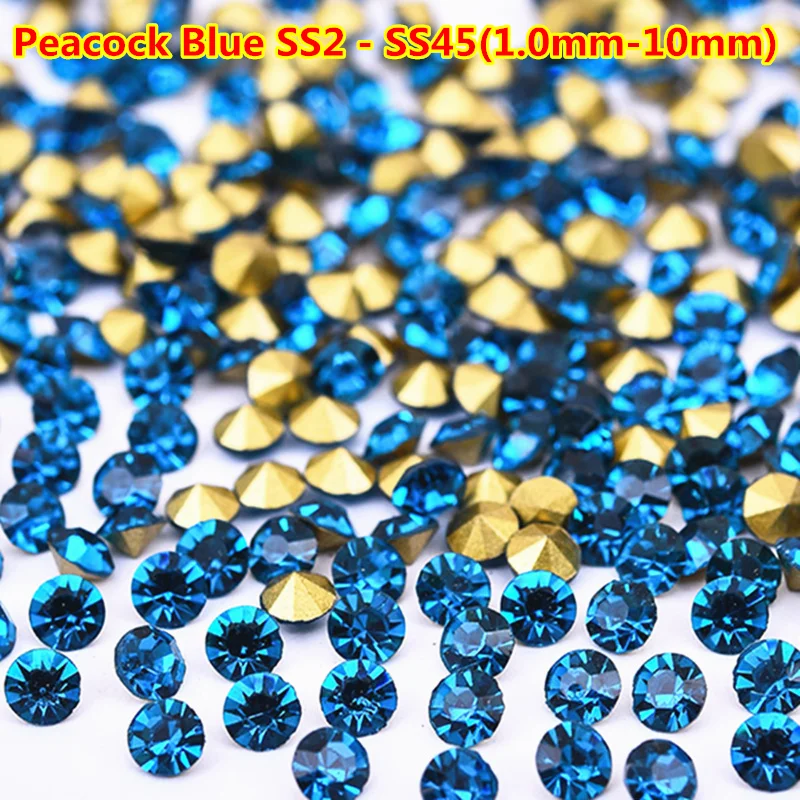 

Peacock Blue 1440pcs Crystal Point back Rhinestone Glass Beads Nail Art Decorations DIY