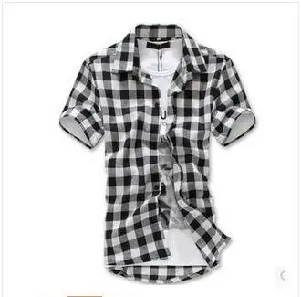 

2016 men's clothing fashion male slim plaid 100% cotton short-sleeve shirt male cardigan shirt