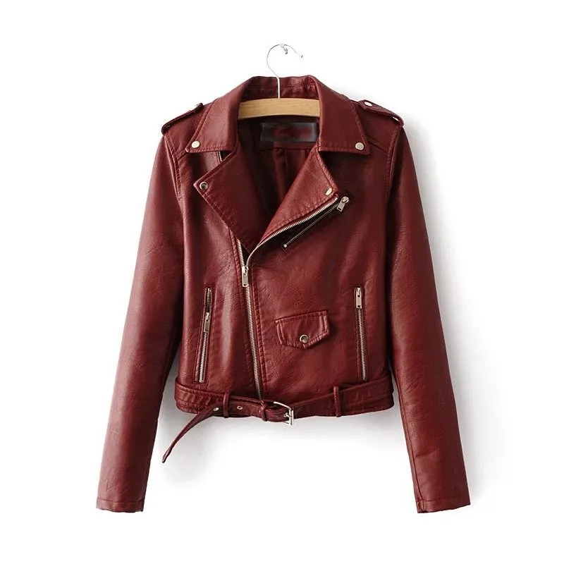 

Autumn Women Short Faux Soft Leather Jacket Fashion Zipper Motorcycle Pu Jacket Zippers Ladies Basic Street Coat