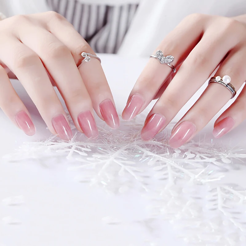 24 шт. прозрачные розовые накладные ногти акриловый УФ гель полностью французские