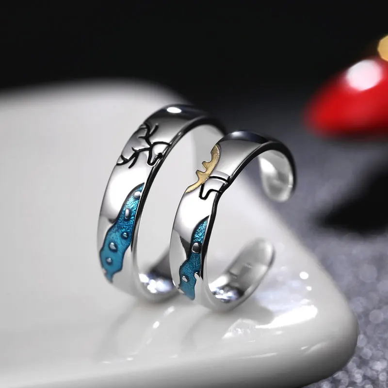 Серебряные кольца для влюбленных Silvology элегантные Эмалированные
