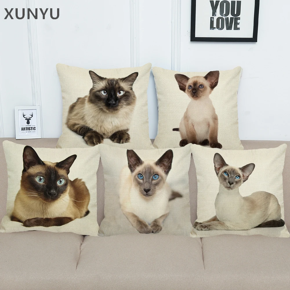 Сиамская льняная Подушка с рисунком кошки XUNYU квадратный декоративный чехол для