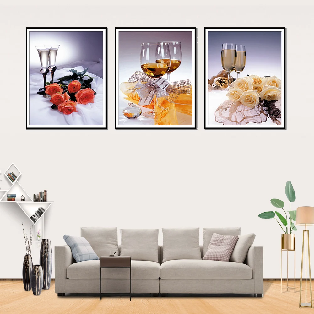 Три wall art печатные изображения hd стеклянный стакан для полоскания рта вино холст