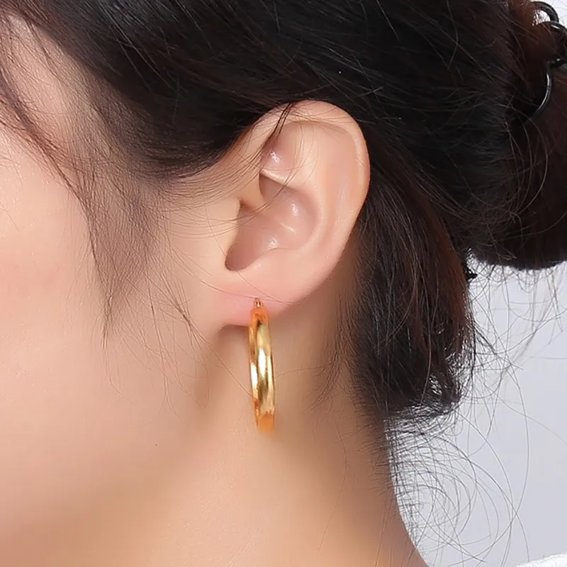 Vnox простой элегантный золото-цвет Серьги-кольца для Для женщин Нержавеющая сталь