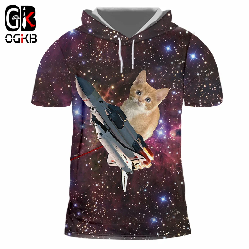 Футболка OGKB мужская с капюшоном Повседневная рубашка 3D принтом Galaxy Space Cat