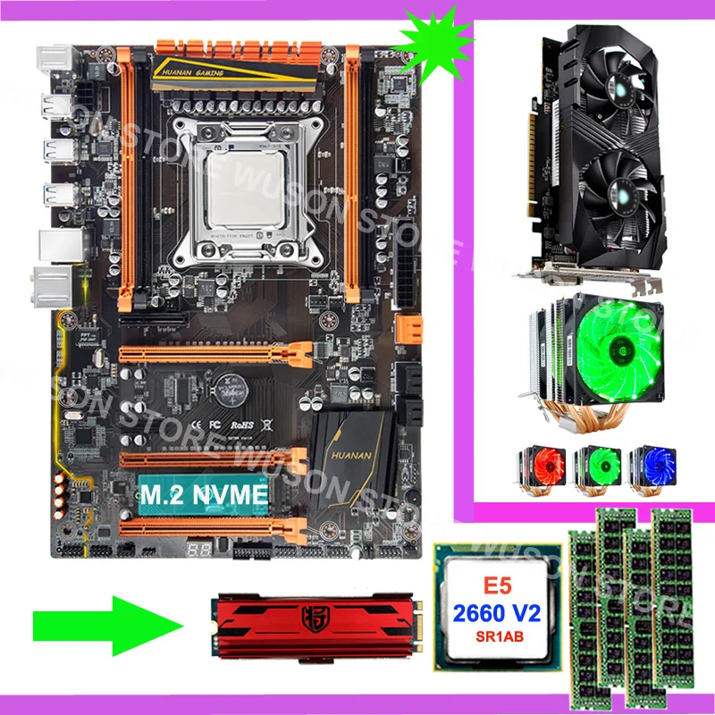 Потрясающий бренд HUANAN ZHI X79 материнская плата GTX1050Ti 4G 240G NVME SSD Xeon E5 2660 V2 2 ГГц Кулер