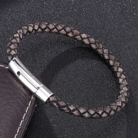 vintage genuine leather bracelet men stainless steel clasp bracelets bangles mens jewelry gift bb0239