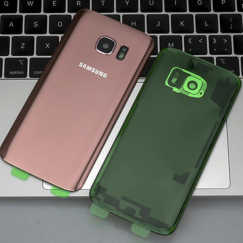 Чехол на заднюю батарейку для samsung Galaxy S7 G930F, Задняя стеклянная крышка корпуса+ наклейка+ стеклянная рамка для объектива камеры - Цвет: S7 Pink