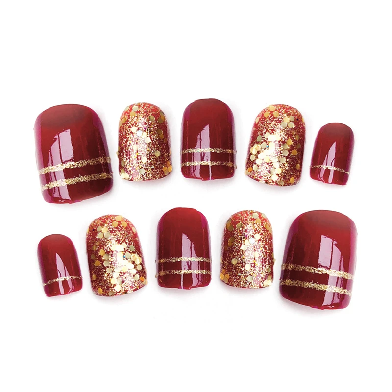 24 шт. свадебные искусственные ногти с 3D кружевом и золотыми линиями|Накладные