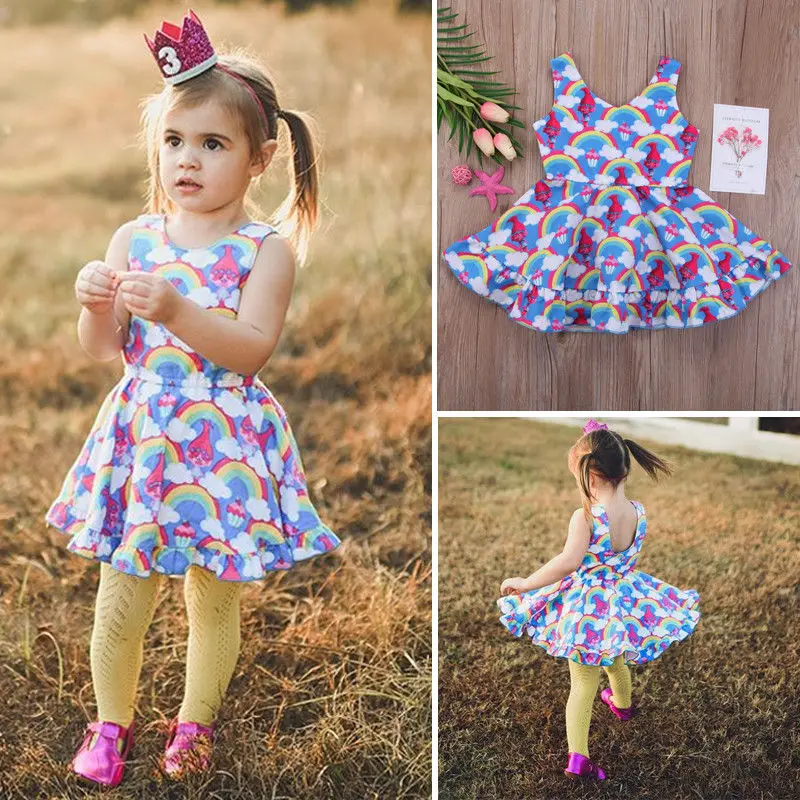 2018 New Hot Fashion Kids Girl Sundress Poppy Trolls Dress Vest Summer Sleeveless Casual Party CH | Детская одежда и обувь