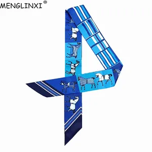 Шарф женский Шелковый узкий, с принтом лошадей, 2021