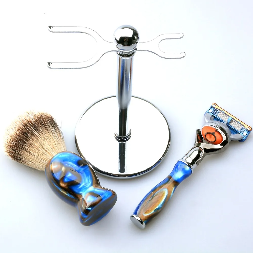 CSB набор кистей для бритья с Fusion Razor акриловая ручка Silvertip Барсук щетка подставка