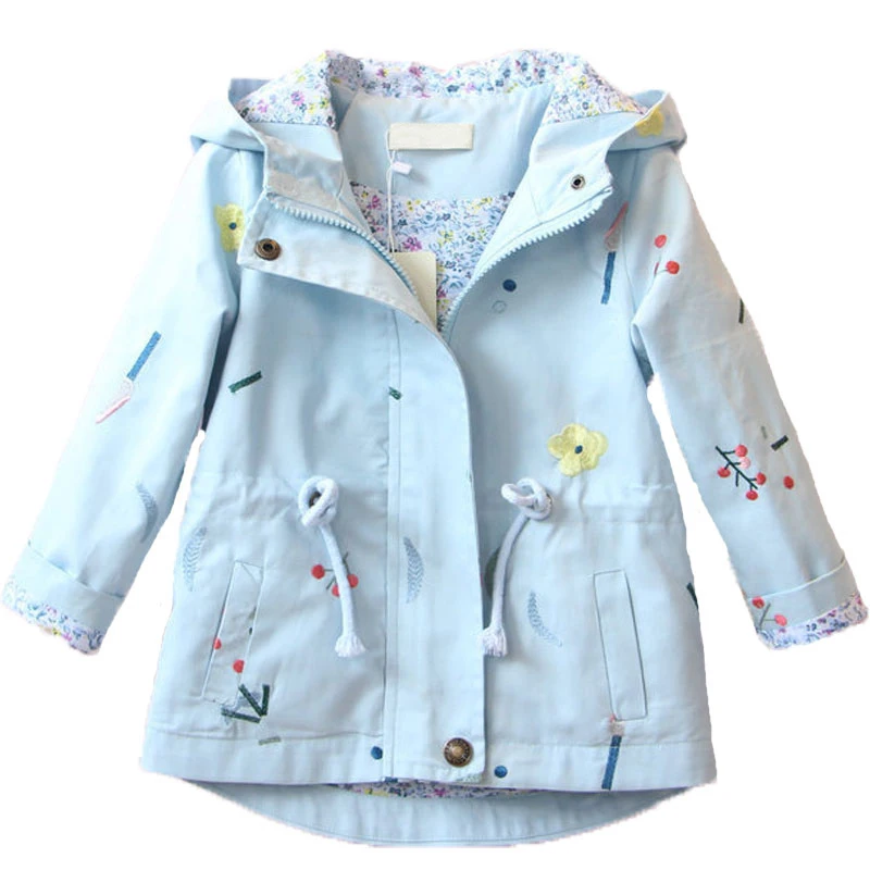 Girls Coat 2019 New Autumn Windbreaker Jacket Children's Clothing Flower Embroidery Hooded Baby | Детская одежда и обувь