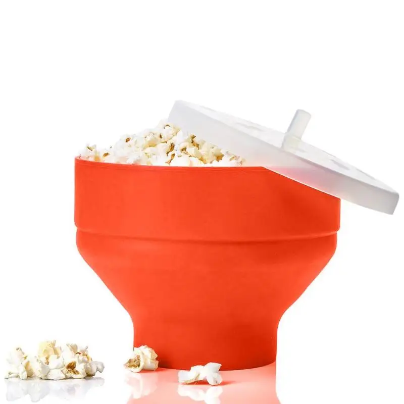 Hot New Popcorn Microwave Silicone Foldable Red High Quality Kitchen Easy Tools DIY Popcorn Bucket Bowl Maker With Lid bowl