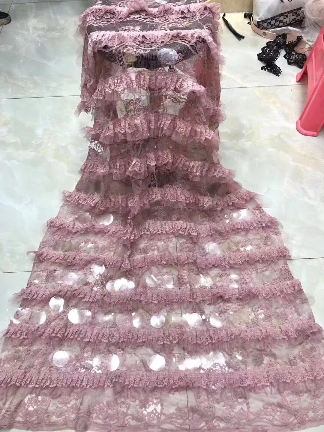 Hot Pink African Fine Lace Fabric High Quality French Sequined Tulle Dubai Royal Costume | Дом и сад