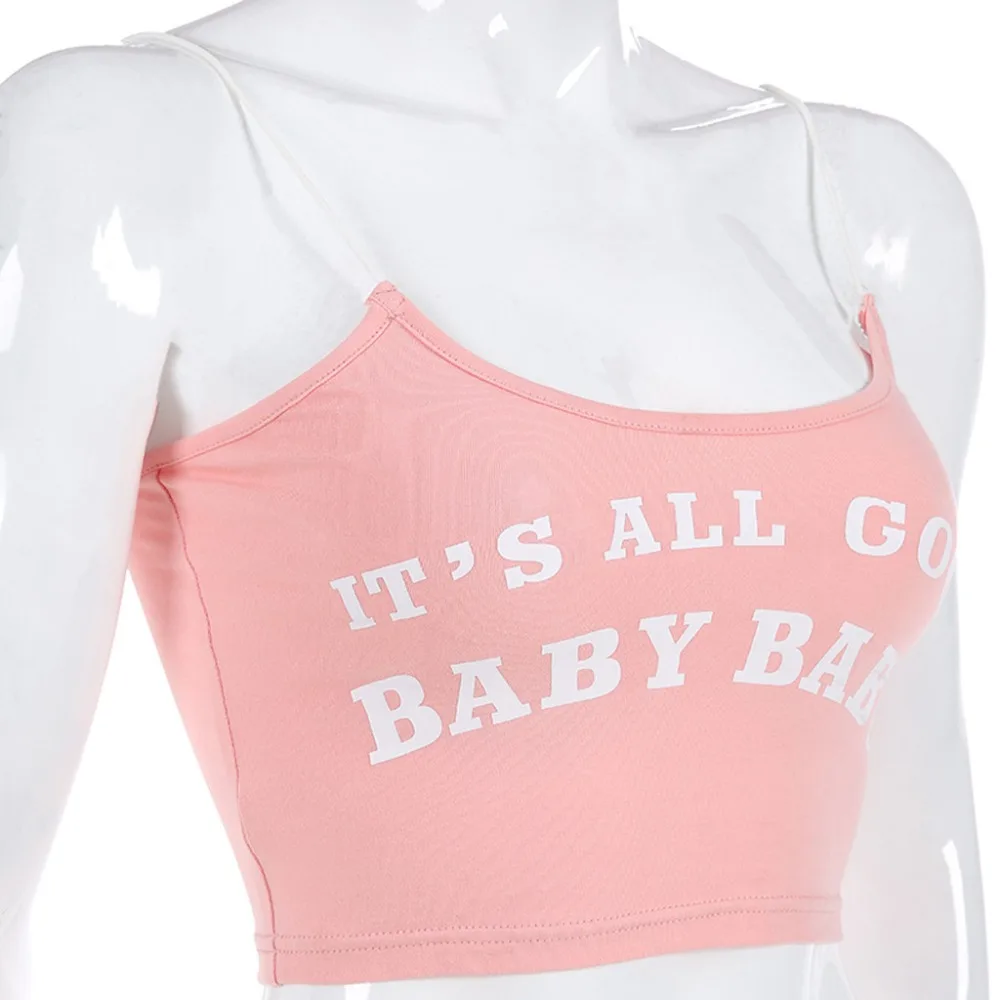 Print Letter Summer T-Shirt Female Sexy Crop Top Sleeveless Tee Casual Pink T Shirt Women Top Vest Short Bottoming Tshirt TT3M
