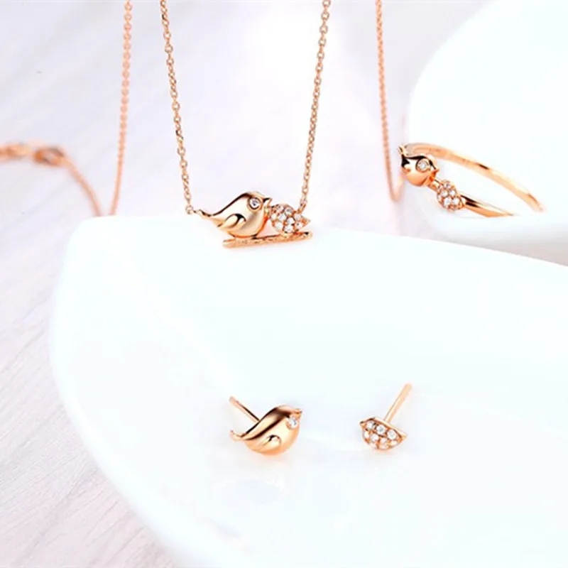 ZOCAI The Little Magpie Real 0,006 CT бриллиантовое ожерелье 18 K розовое золото(Au750) Подвеска-ожерелье D04876
