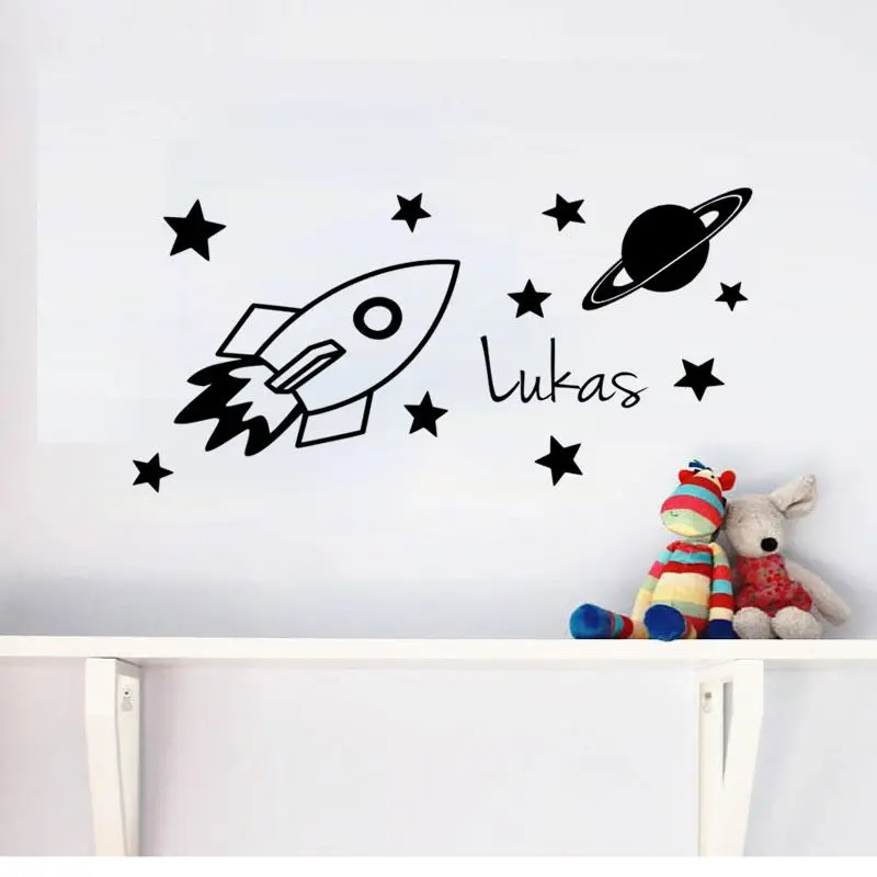 Rocket и Планета Звезда на заказ Имя стены Стикеры Спальня Дети Детская Наклейка