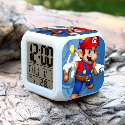 see chart Super mario bros Детский будильник светодиодный часы мультфильм ночник вспышка 7 цветов Изменение цифровые часы электронные настольные часы - Цвет: see chart