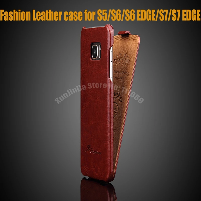Funda de piel aut&eacute;ntica con tapa Vertical para Samsung Galaxy S5, S6, S6 Edge, S7, ranura para tarjeta, 50 unidades-0