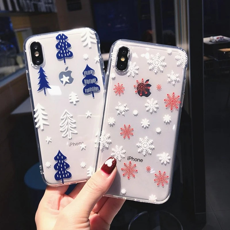 Christmas Tree Phone Case For iPhone 6 8 7 Plus Santa Claus Snowman Cases XS Max X XR 6S Soft Silicone Cover | Мобильные телефоны и