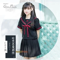 dark devil embroidery cool japanese school girls uniform jk 2pcs setshortlong sleeves sailor collar blouseskirt black